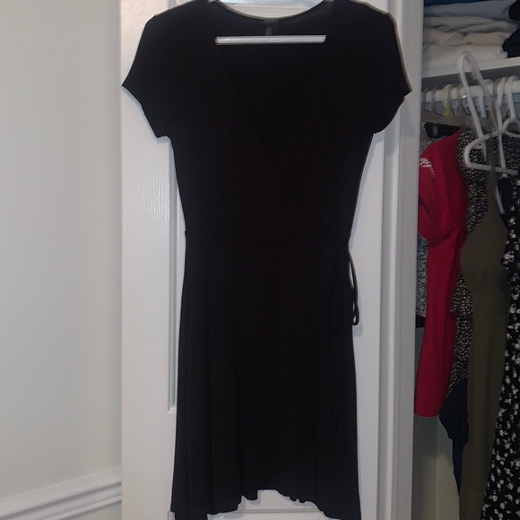Black Low Cut Mini Dress with Ties on Side - Picture 1 of 2